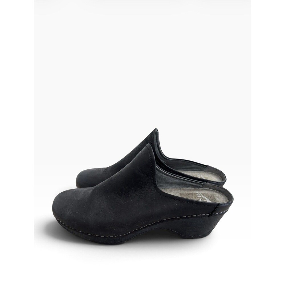 Dansko Talulah Black Leather Clogs Suede Footbed Sz 40 9.5-10